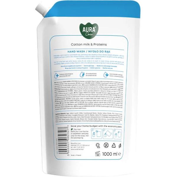 Bispol Aura mydło w płynie zapas 1L Mleczko Bawełniane i Proteiny (AHW-002-003) 