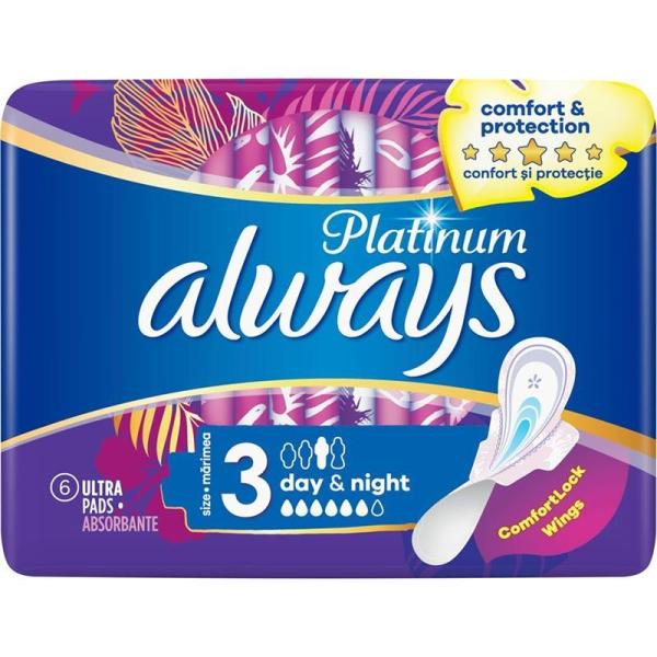 Always Ultra Platinum Night podpaski ze skrzydełkami „3” 6 sztuk