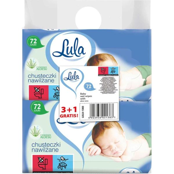 Lula chusteczki nawilżane z aloesem – pakiet 4x72szt.