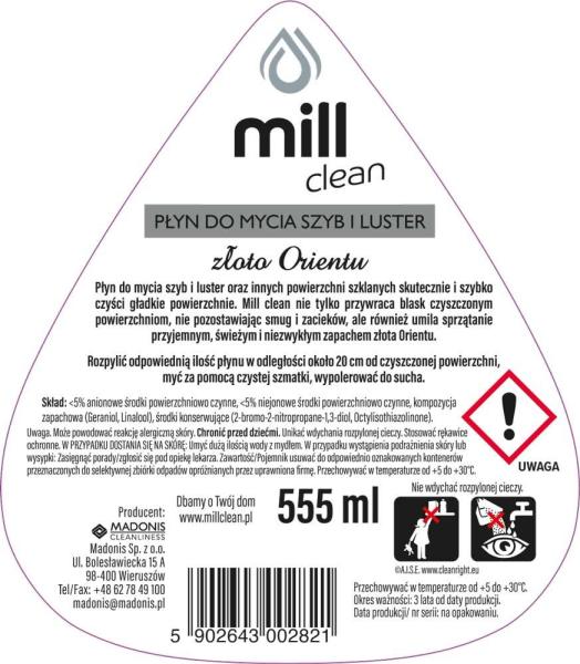 Mill Clean płyn do mycia szyb 555ml Złoto Orientu